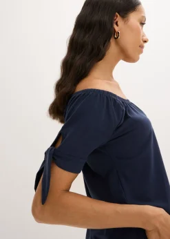 Mujer bonprix bonprix Camiseta con escote bañera y detalle de lazo