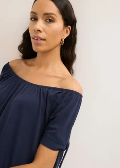 Mujer bonprix bonprix Camiseta con escote bañera y detalle de lazo