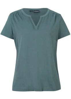 bonprix bonprix Camisetas|Novedades>Camiseta con escote decorativo Verde eucalipto
