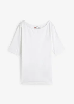 bonprix bonprix Básicos|Camisetas>Camiseta con escote en U y media manga Blanco