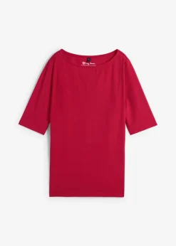 bonprix bonprix Básicos|Camisetas>Camiseta con escote en U y media manga Rojo