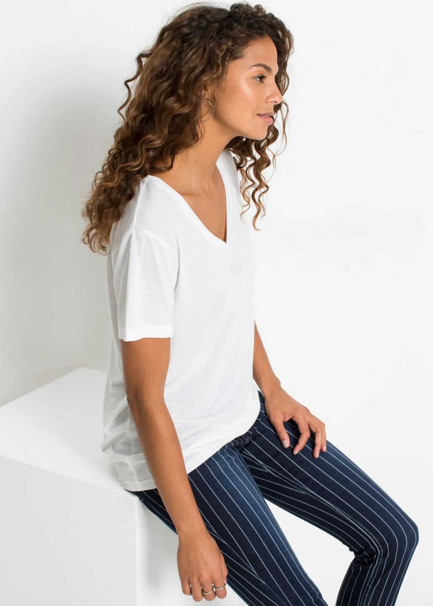 bonprix bonprix Básicos|Camisetas>Camiseta con escote en V Blanco