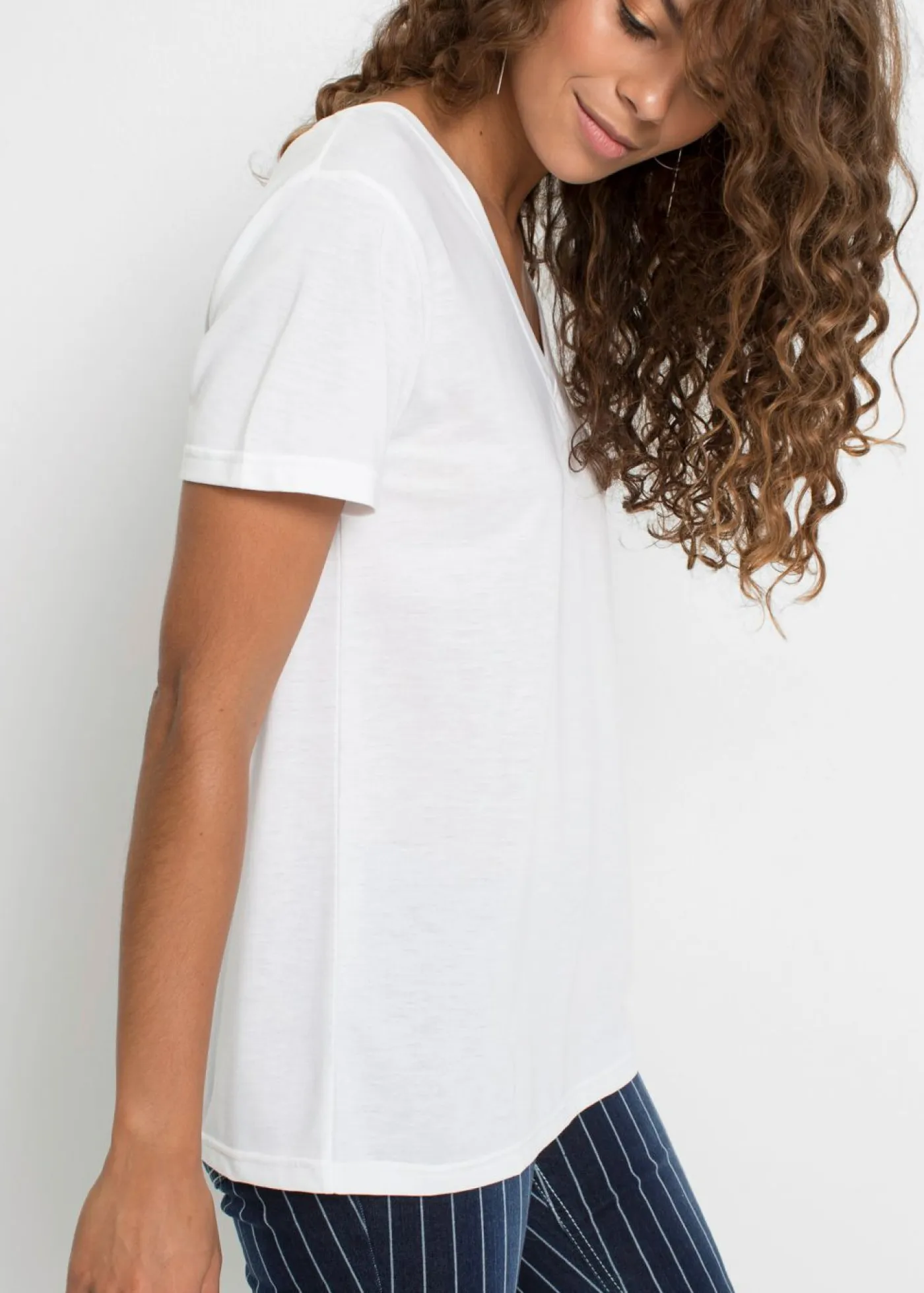 bonprix bonprix Básicos|Camisetas>Camiseta con escote en V Blanco