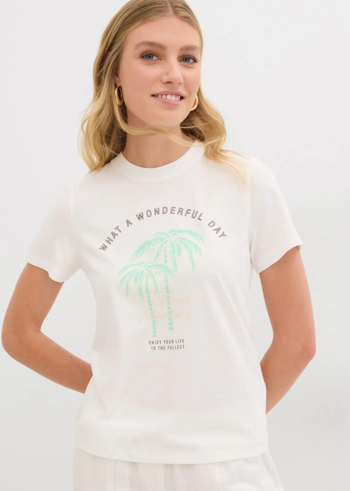 bonprix bonprix Camisetas>Camiseta con estampado blanco lana-azul mentol