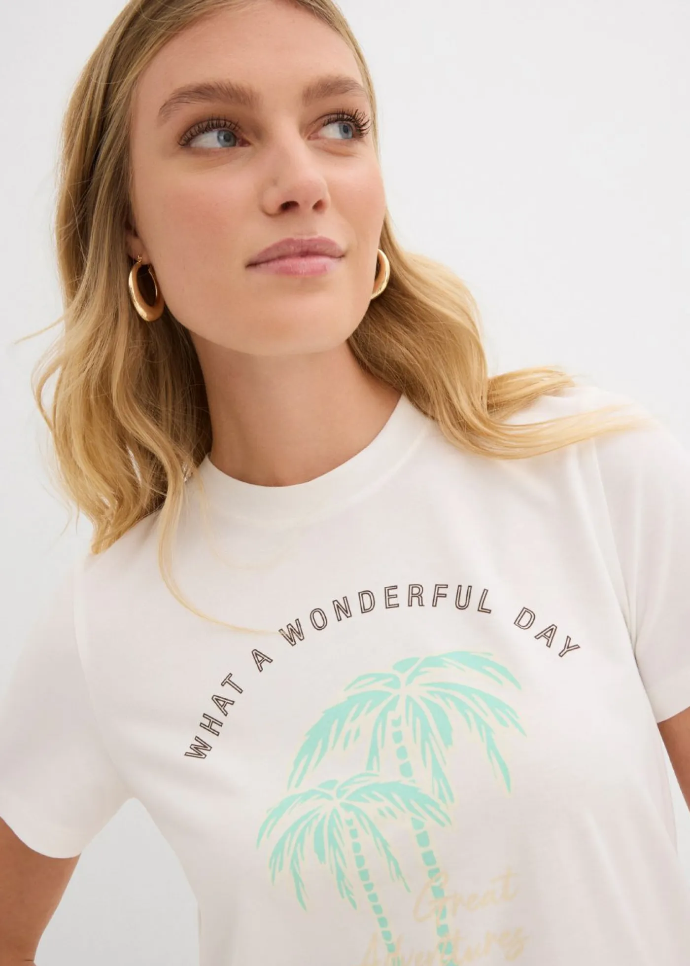 bonprix bonprix Camisetas>Camiseta con estampado blanco lana-azul mentol