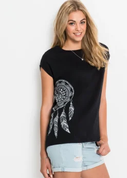 bonprix bonprix Camisetas>Camiseta con estampado Negro-acero atrapasueños