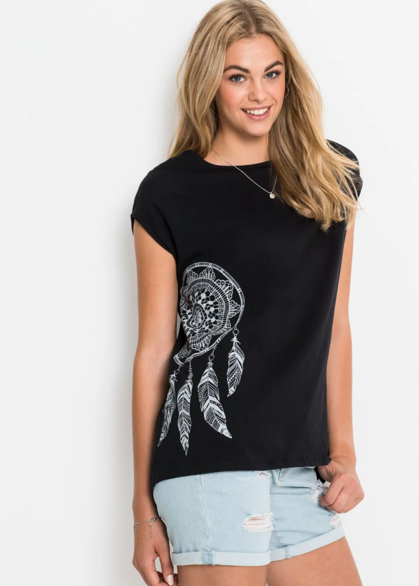 bonprix bonprix Camisetas>Camiseta con estampado Negro-acero atrapasueños