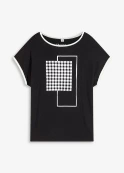 bonprix bonprix Camisetas>Camiseta con estampado colocado y ribete en contraste Blanco lana-negro