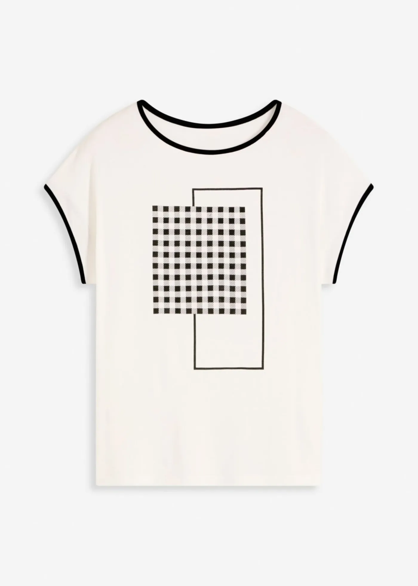 bonprix bonprix Camisetas>Camiseta con estampado colocado y ribete en contraste Negro-blanco lana