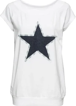 bonprix bonprix Camisetas>Camiseta con estampado de estrellas Blanco estampado