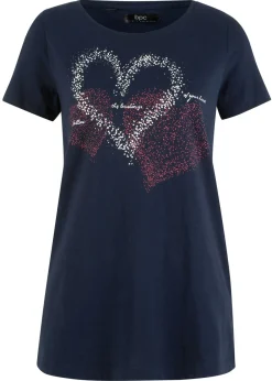 bonprix bonprix Camisetas>Camiseta con estampado de corazón de algodón orgánico Azul marino estampado