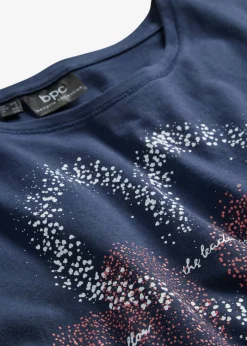 bonprix bonprix Camisetas>Camiseta con estampado de corazón de algodón orgánico Azul marino estampado