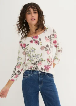 bonprix bonprix Camisetas>Camiseta con estampado de flores Blanco lana de flores