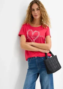 Mujer bonprix bonprix Camiseta con estampado de corazón de algodón orgánico