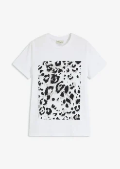 bonprix bonprix Camisetas>Camiseta con estampado de leopardo y purpurina estampado leo blanco-beige-negro-marrón grisáceo