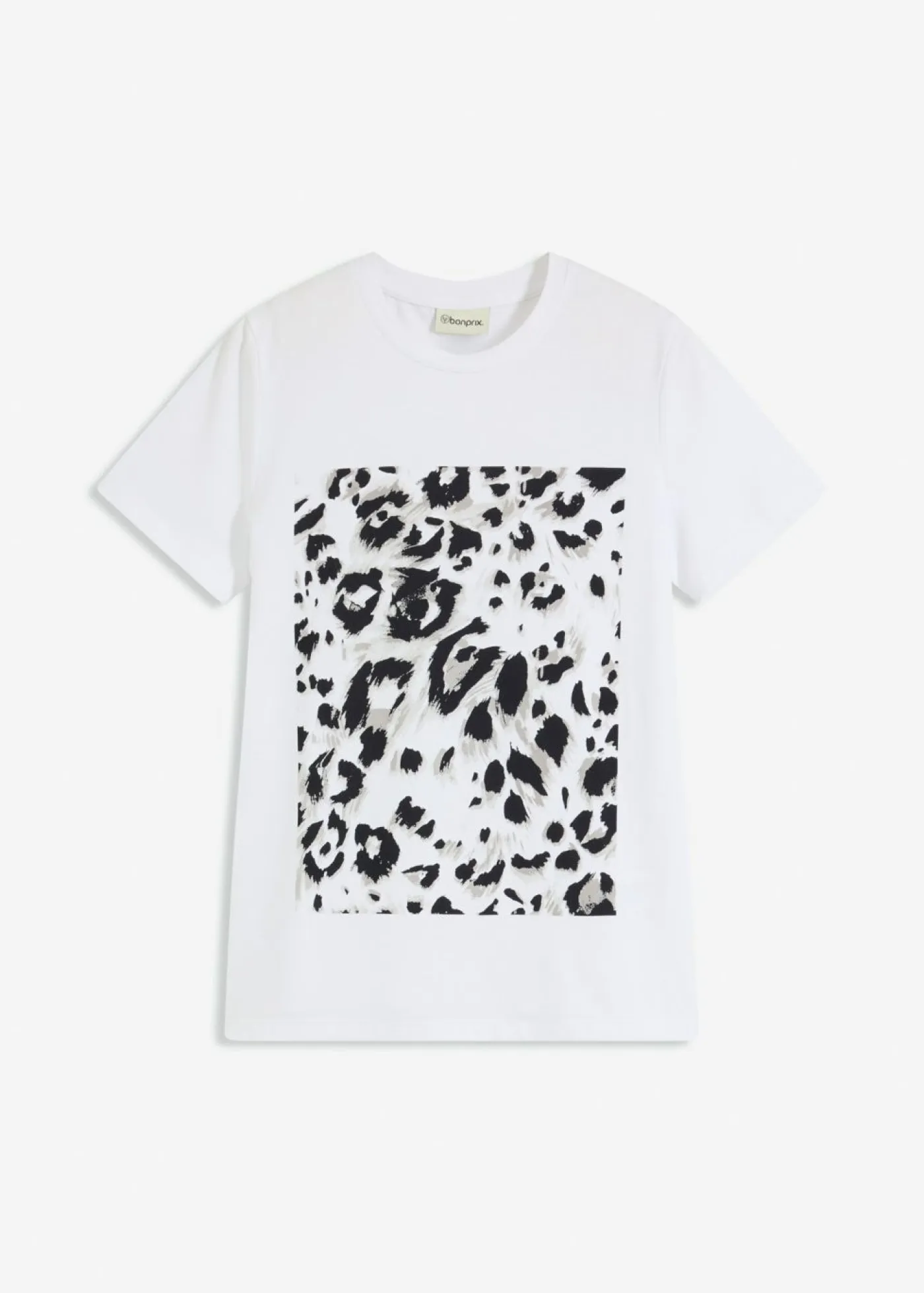 bonprix bonprix Camisetas>Camiseta con estampado de leopardo y purpurina estampado leo blanco-beige-negro-marrón grisáceo