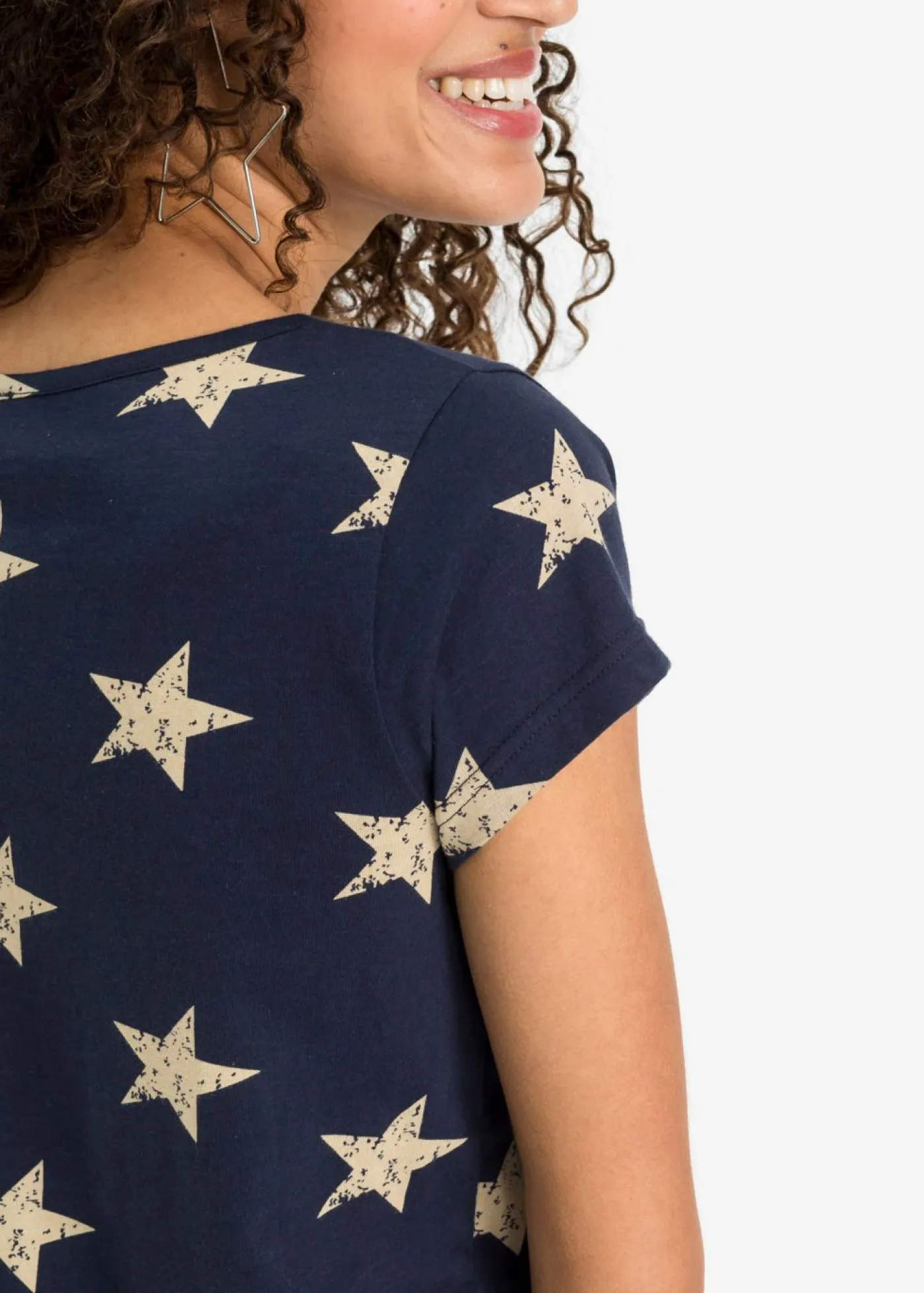 bonprix bonprix Camisetas>Camiseta con estampado de estrellas y algodón puro Azul marino/beige estampado
