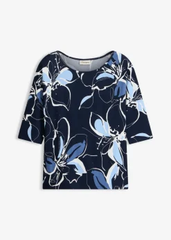 bonprix bonprix Camisetas|Novedades>Camiseta con estampado de flores Azul marino-blanco lana de flores