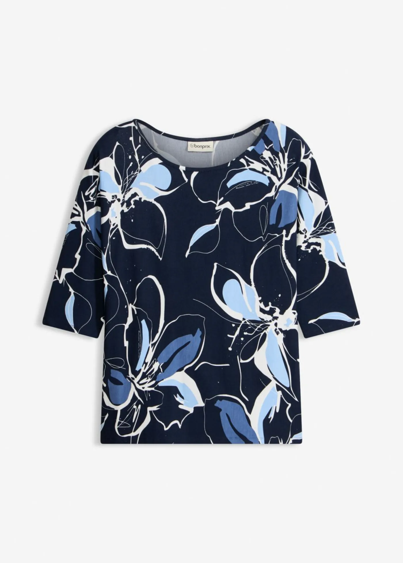 bonprix bonprix Camisetas|Novedades>Camiseta con estampado de flores Azul marino-blanco lana de flores