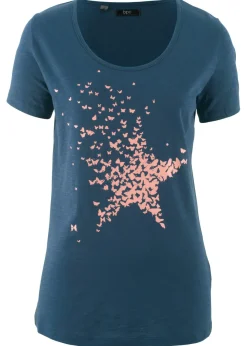 bonprix bonprix Camisetas>Camiseta con hilo flameado y manga corta Azul marino