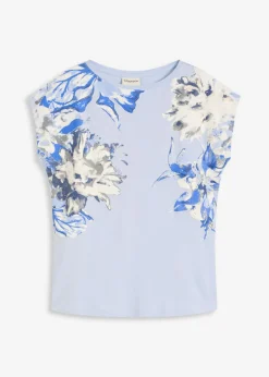 bonprix bonprix Camisetas>Camiseta con hombros caídos azul pálido-blanco lana-beige natural-gris ahumado