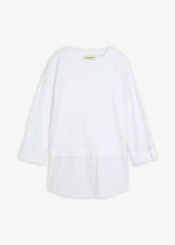 bonprix bonprix Camisetas>Camiseta con inserto de blusa de algodón orgánico puro Blanco