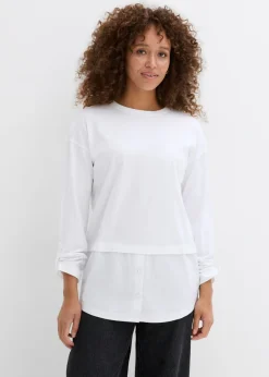 bonprix bonprix Camisetas>Camiseta con inserto de blusa de algodón orgánico puro Blanco