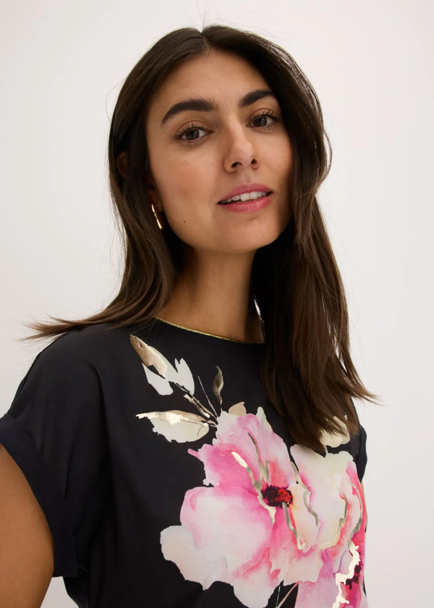 bonprix bonprix Camisetas>Camiseta con inserto de malla negro-rosa caliente