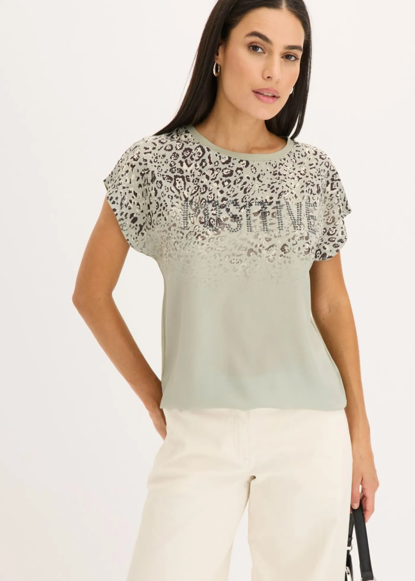 Mujer bonprix bonprix Camiseta con inserto de malla y piedras brillantes