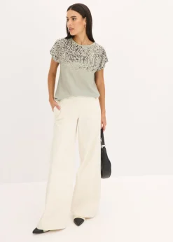 Mujer bonprix bonprix Camiseta con inserto de malla y piedras brillantes