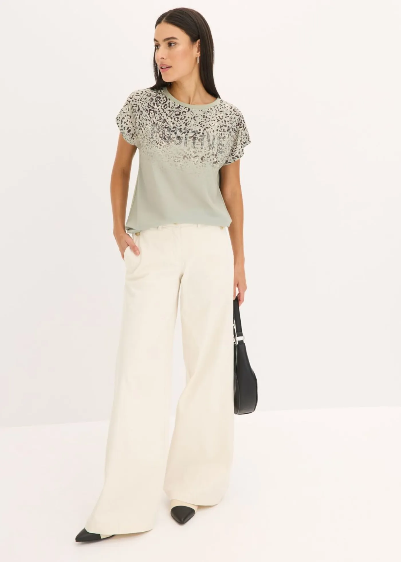 Mujer bonprix bonprix Camiseta con inserto de malla y piedras brillantes