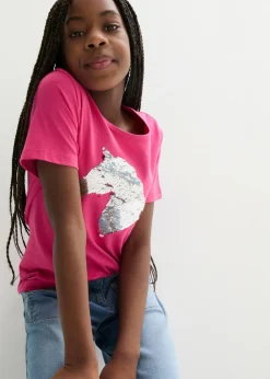 Niños bonprix bonprix Camiseta con lentejuelas que cambian de color para niñas de algodón orgánico