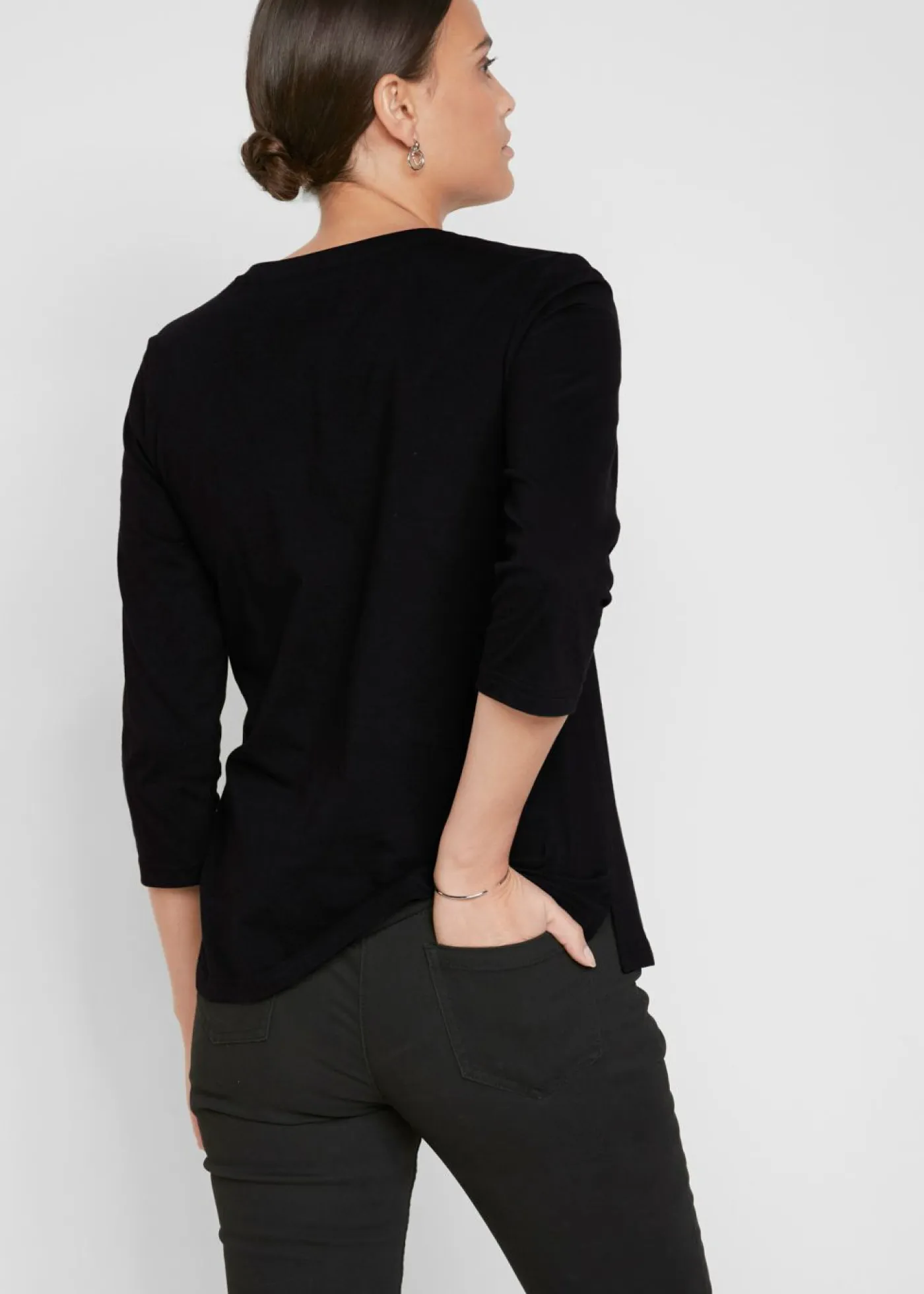 bonprix bonprix Camisetas>Camiseta con mangas 3/4 Negro/gris/capuchino estampado