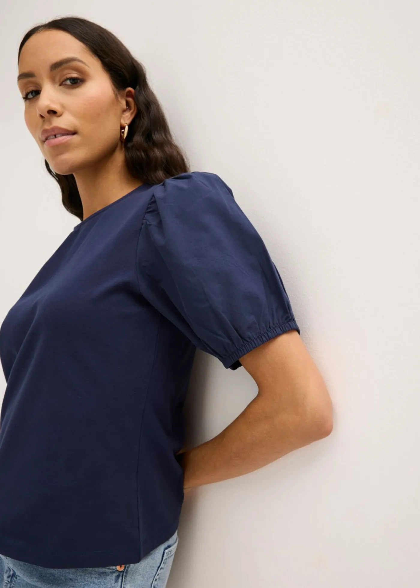 bonprix bonprix Camisetas|Novedades>Camiseta con mangas abullonadas Azul marino