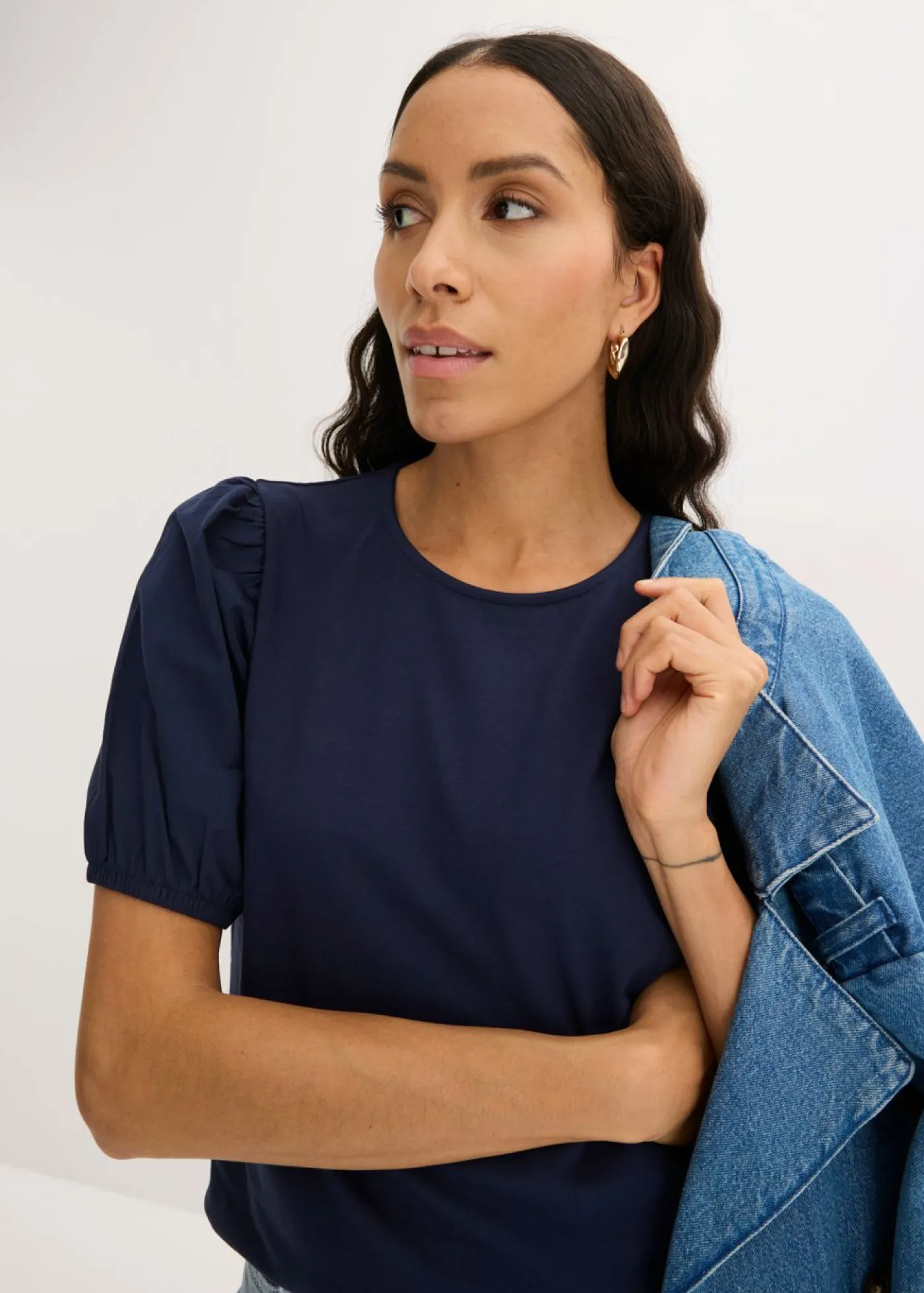 bonprix bonprix Camisetas|Novedades>Camiseta con mangas abullonadas Azul marino