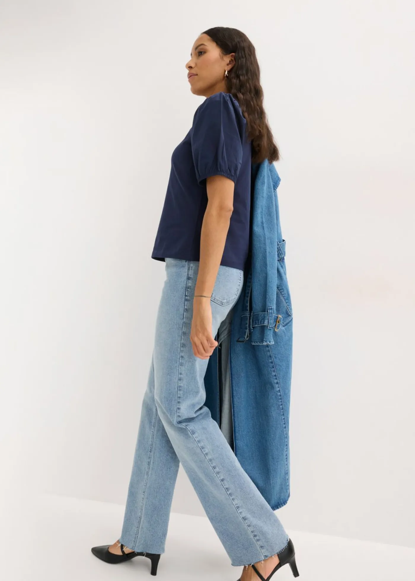 bonprix bonprix Camisetas|Novedades>Camiseta con mangas abullonadas Azul marino