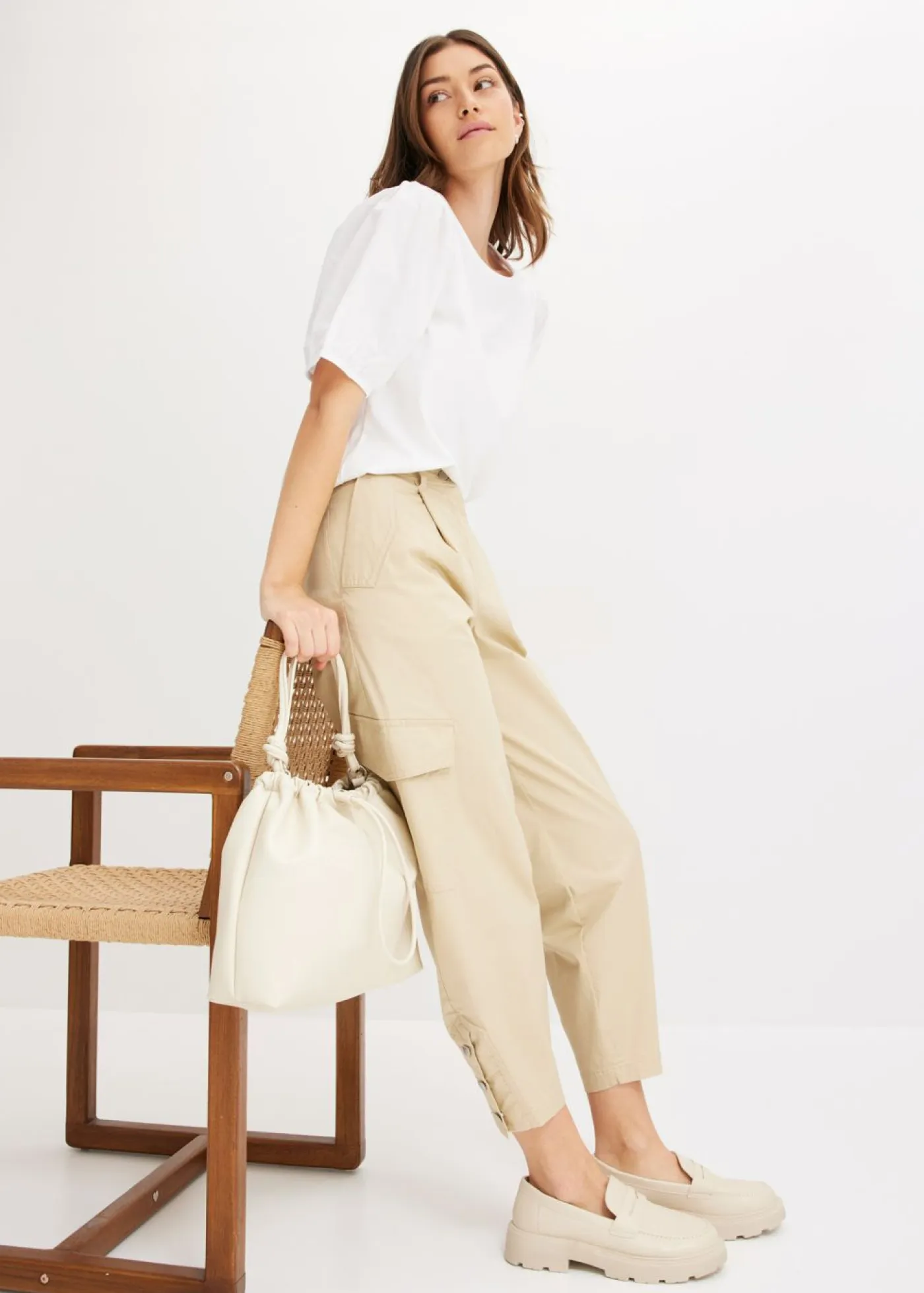 bonprix bonprix Camisetas|Novedades>Camiseta con mangas abullonadas Blanco