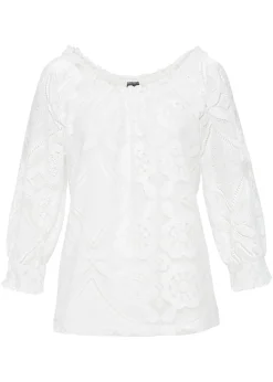 bonprix bonprix Camisetas>Camiseta con mangas abullonadas Blanco lana