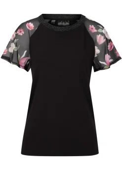bonprix bonprix Camisetas>Camiseta con mangas de gasa Negro de flores