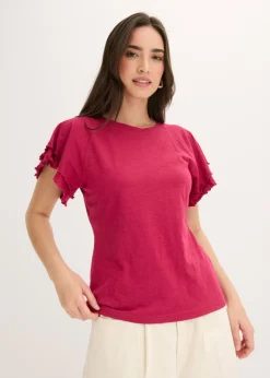 bonprix bonprix Camisetas>Camiseta con mangas llamativas Rojo sangría