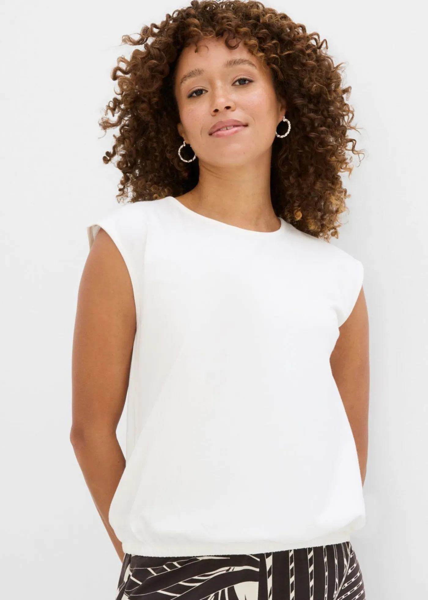 bonprix bonprix Camisetas>Camiseta con puños elásticos Blanco lana