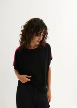 bonprix bonprix Camisetas>Camiseta con rayas de neón Negro