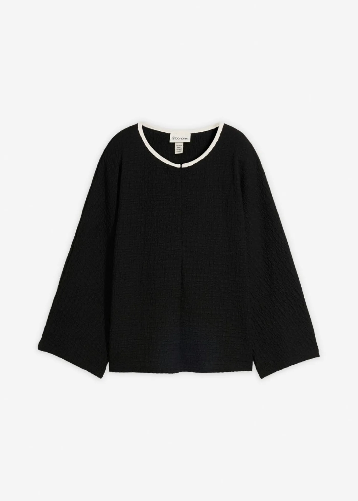 bonprix bonprix Camisetas>Camiseta con ribete en contraste Negro-blanco lana