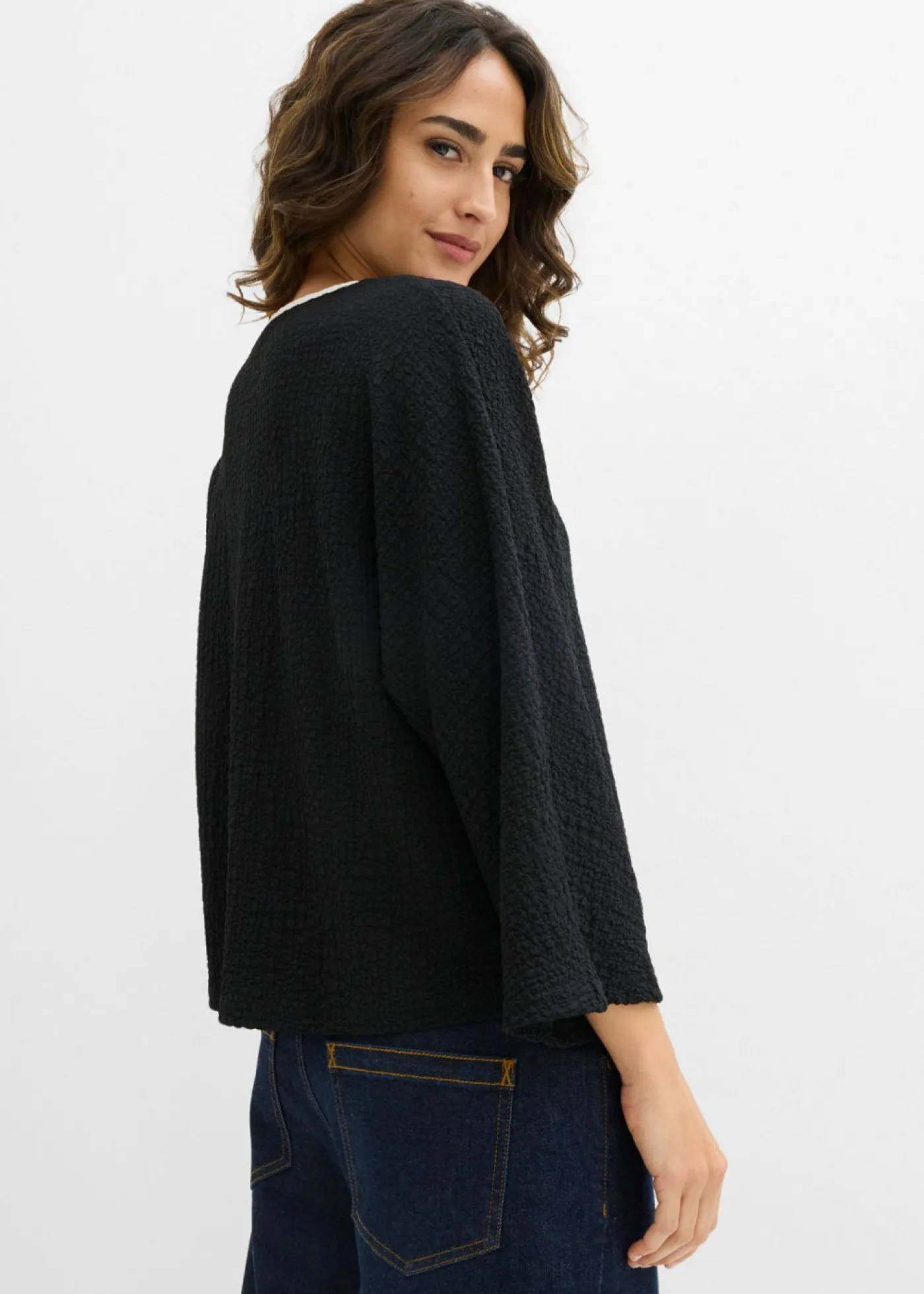 bonprix bonprix Camisetas>Camiseta con ribete en contraste Negro-blanco lana