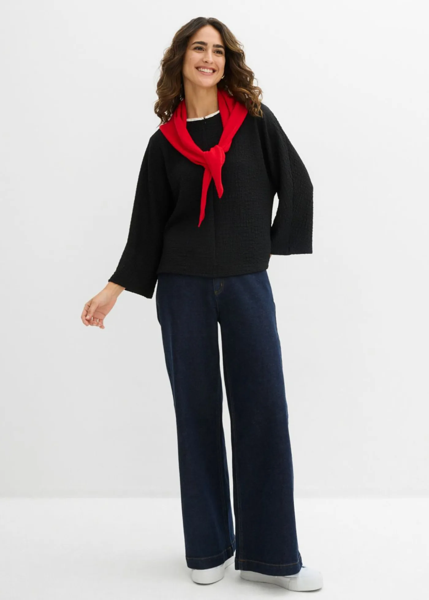 bonprix bonprix Camisetas>Camiseta con ribete en contraste Negro-blanco lana