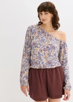 bonprix bonprix Camisetas>Camiseta con un hombro al descubierto Arena claro