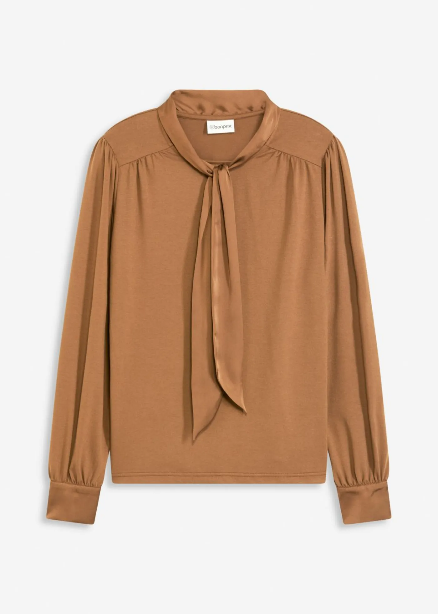 bonprix bonprix Camisetas>Camiseta con viscosa y lazo de satén marrón pimienta