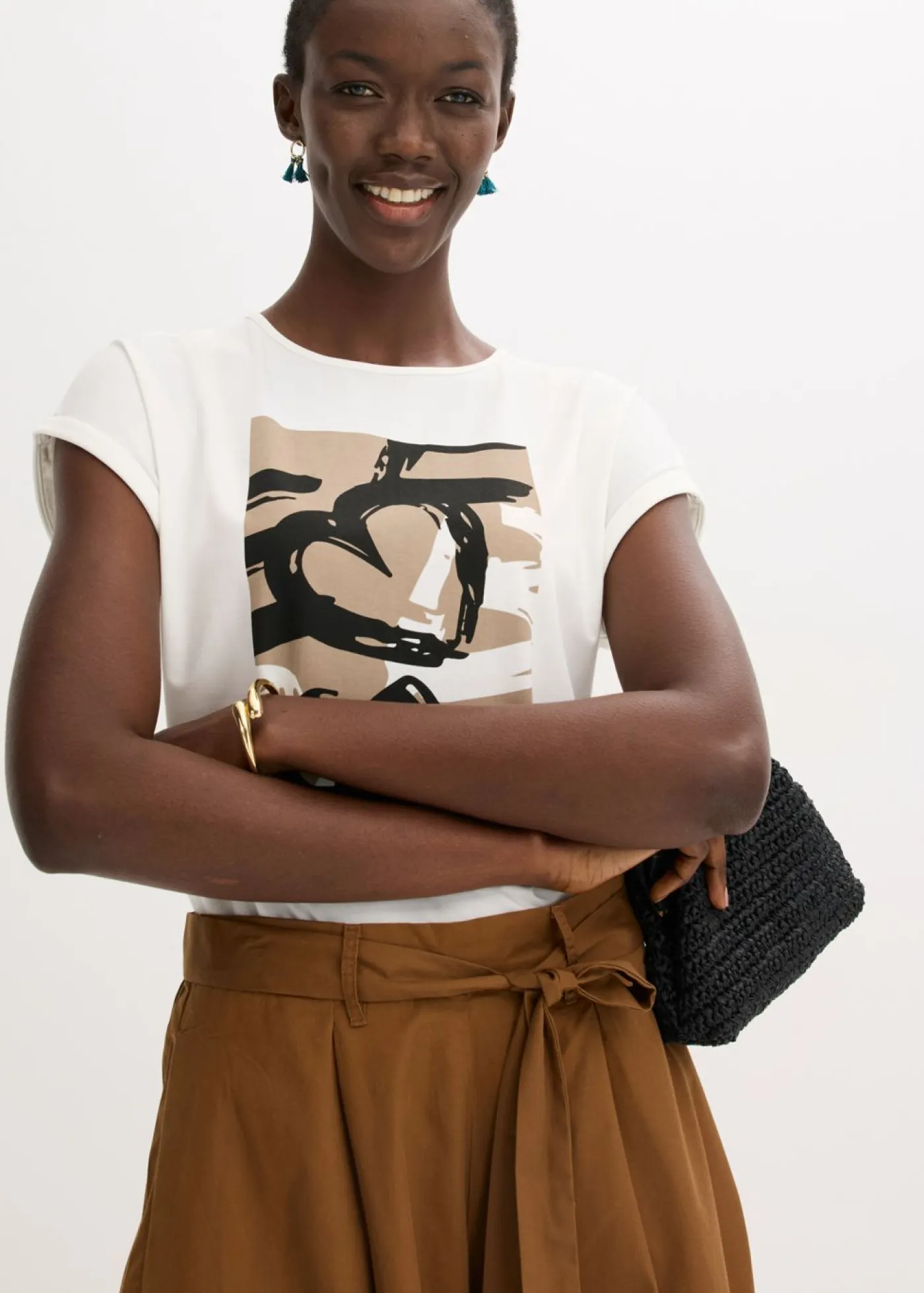 Mujer bonprix bonprix Camiseta con viscosa y piedras brillantes