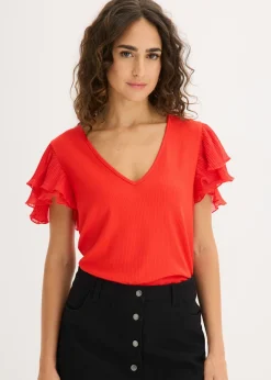 bonprix bonprix Camisetas>Camiseta con volantes fresa