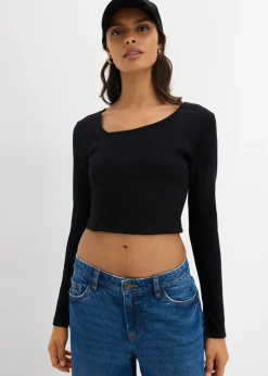 bonprix bonprix Camisetas>Camiseta corta de canalé Negro